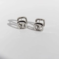 Minimalist silver geometric double square frame drop earrings on a white background - White Gold