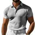 Heren slim fit poloshirt van grijze wafelstof met een klassieke knoopsluiting - S / Lichtgrijs