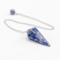 Hexagonal blue sodalite crystal pendulum with silver chain for meditation and dowsing - Blue Spot Stone