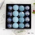 Blue 16-piece Christmas ball set with snowflake and glitter textures in gift box - Dark Blue