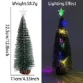 Mini sapin de Noël LED enneigé avec base en bois déco de table hauteur 32,5 cm - Sapin de Noël avec étoile / Sapin de Noël 32CM avec lumières colorées