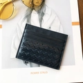 Slim black woven leather card holder with multiple slots and premium texture finish - Dark Blue