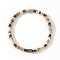 Men's natural semi-precious stone beaded bracelet with square patterned beads - Red-Brown Patterned Square Bead Black Round Bead Bracelet (B-B24061113A)