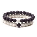 Minimalist volcanic lava stone aromatherapy bracelet set for couples in black and white - Black