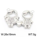 Silver stainless steel cartoon couple charm with heart and crystal inlay for DIY jewelry - Style 2 Steel Color (KLJ8037-Z)
