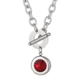 Collier à gros maillons en acier inoxydable avec pierre rouge et fermoir à bascule OT - Style de Chaîne en Argent et Pierre Rouge (KN16522-Z)