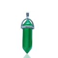 Green hexagonal natural stone bullet pendant with a polished silver metal clasp - Green Cat's Eye