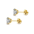 Classic six-prong gold plated stud earrings with round brilliant cut clear cubic zirconia - 3mm / 14k Gold White Zirconia