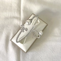 Silver micro-set butterfly and pearl jewelry set with adjustable ring and bracelet - White