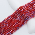 Macro shot of 4mm red faceted glass beads with AB coating on white display stand - 4mm (Approx 98pcs/Strand) / Red Half Blue Dazzle