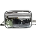 Detail view of transparent PVC waist bag with grey trim showing spacious storage capacity - Gray