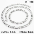 Ensemble bijoux chaîne NK argenté avec collier de 450mm et bracelet de 200mm pour homme - 7.5mm Acier
