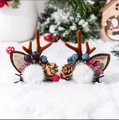 Brown reindeer antler hair clips with pine cones and berries for Christmas hair decoration - Blueberry Design Antlers Pair