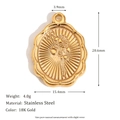 18K gold plated stainless steel oval pendant featuring a rose flower engraving design - Flower Radiance Oval Scalloped Pendant - Gold