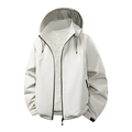 Herren Freizeitjacke in Off-White mit Kapuze, Fleece-Futter und Reißverschlusstaschen - M / Weiß