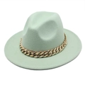 Women's mint green wool fedora with a decorative chunky gold chain accent - M (56-58cm) / Mint Green