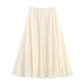 Elegant cream white pleated high waist midi skirt with fine accordion pleats design - S / Milky White
