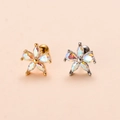 Detail of flower stud earrings in gold and silver finish with iridescent zircon stones - 3# Iridescent Flower-Silver