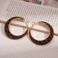 Nahaufnahme der Vintage-Goldohrringe mit Leopardenmuster-Beflockung auf einem Buch - Leopardenmuster