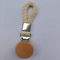 Cotton braided pacifier clip with natural wooden clasp and metallic connector for babies - Corn Grain Beige