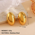 Polished gold stainless steel teardrop earrings on a stone base, 2.5cm size - Large Oval Shape (Gold Earrings 875-3)