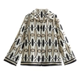 Camicia in raso da donna con stampa geometrica, maniche lunghe e colletto a rever - XS / Top Stampato