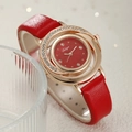 Elegant women's watch with red leather strap, gold diamond-set case and matching dial - Red Watch (DG034)