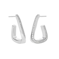 Orecchini geometrici a U in argento sterling S925 con zirconi cubici scintillanti - Argento 925 / Oro Bianco