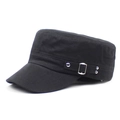 Classic black cotton flat top military cap with side metal buckles for men's outdoor style - Adjustable / Black