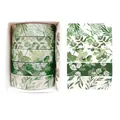 Green botanical washi tape set of 5 rolls featuring forest leaf and floral patterns - Spring Blossoms-10