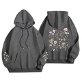 Felpa con cappuccio grigio scuro con stampe floreali su maniche e schiena e coulisse - S / Tops / Grigio Scuro Floreale