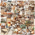 50pcs vintage coffee PET stickers for journals, featuring retro cameras and cats - Vintage Cafe Theme
