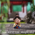 Ancient Tang style lady figurine in blue dress, miniature resin ornament 4.5x4x7cm - Large Lady with Flower (D1213-2)