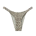 Women's V-cut cotton underwear with leopard print and light blue paneling details - Beige Leopard