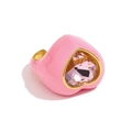 Pink enamel heart ring with a lavender gemstone in a gold-plated stainless steel setting - Heart Ring - Pink Enamel - Pink Zirconia