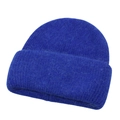 Close-up of royal blue mohair beanie showing soft fuzzy texture and folded cuff detail - One Size / Sapphire Blue