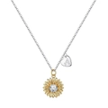 Collar de girasol de oro de 18K con centro de circón y colgante de corazón de plata letra A - Bicolor Oro y Plata