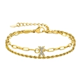Bracelet double rang doré avec pendentif initiale X en zircon et chaîne torsadée - Lettre X