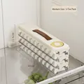 Three-tier transparent dumpling box with lid and date recorder for fridge storage - Medium - 3 Tiers / Cream White