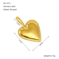 Colgante de corazón en acero inoxidable chapado en oro de 18K con dimensiones de talla - Solo colgante / Dorado