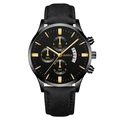 Montre à quartz noire pour homme avec index dorés, dateur et bracelet en cuir élégant - Cadran Noir Bracelet Noir Or