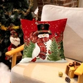 Christmas snowman cushion cover on sofa with festive tree and linen texture - 45x45cm / Christmas Snowman Tree