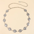 Cintura a catena vintage in metallo argento con ciondoli rotondi in gemma e maglie regolabili - Forma a Piastra Rotonda / Argento Antico (19384)