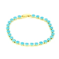 18k gold tennis bracelet with square blue zircons shown in a full circular layout - Sky Blue