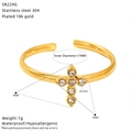 Specifiche dettagliate della misura dell'anello a croce in acciaio placcato oro 18K - Stile Croce (SR229G)