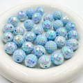 UV plated blue checkered acrylic round beads for DIY jewelry and phone chain making - 16mm/Piece / Light Blue