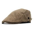 Casquette plate classique en coton et lin marron foncé à carreaux avec boucle métal - M(56-58cm) / Kaki
