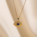 18K vergoldete Edelstahl-Halskette mit blauem Lapislazuli und Bösem Blick Anhänger - Halskette