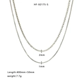 Double layer silver tennis and snake chain necklace with zirconia and 400mm length - Silver Double Layer Necklace Bracelet Set (HF-X2175-S)