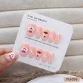 Handmade light pink press-on nails with cartoon Santa, bow, and ripple patterns - Size XS (FM099)